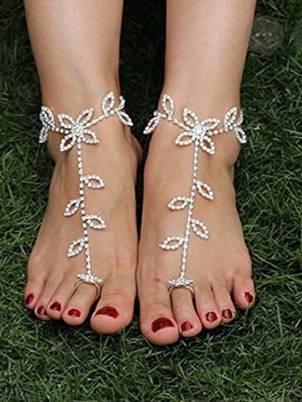 Elegant Silver-tone Leaf anklets